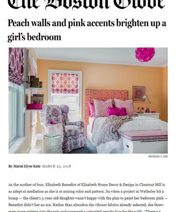Peach walls and pink accents brighten up a girl’s bedroom