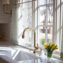 Close up of White Marble Kitchen