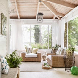 Maine Water Front Property-Museums of Old York Show House: I created a very organic, elegant and inviting look for this very large porch overlooking the water and landscaped gardens for the Museums of Old York 23rd Annual Decorator Show House.