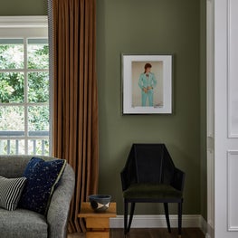 Los Angeles Living Room with Antique Turkish Rug and David Bowie Photo
