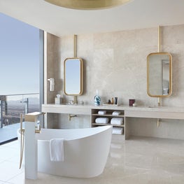 Cosmopolitan of Las Vegas - ivory onyx bathroom, gold leaf mirrors