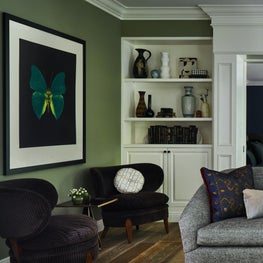 Living Room Vignette with Muted Green Walls