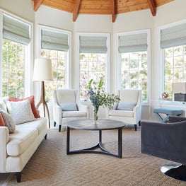 Coastal and Organic Home, wood beams and cathedral ceiling