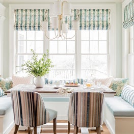 Kitchen banquette eat-in booth breakfast nook in turquoise light robins egg blue