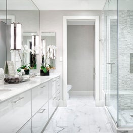 White Modern Master Bathroom - The Austonian, Austin, TX 