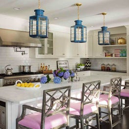 Coastal Kitchen with Lanterns and Counter Stools