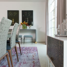 Dining Room Detail Shot with Fixed Panel Curtains 