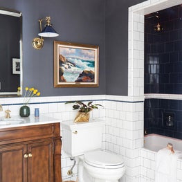 Silver Lake Guest Bath Renovation with Greek Key Border and Blue Tile Accents