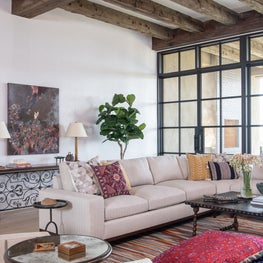 Portfolio: wooden ceiling beams contrast colored fixtures