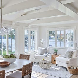 Living Area, Breakfast Nook, Neutral Palette, Oscar Isberian Rugs, Benjamin Moore Paint, Pelle Lighting, Hollywood at Home Pillows, Palecek Chairs, Noir Furniture Table, Annie Selke Table — Pine Lake Project