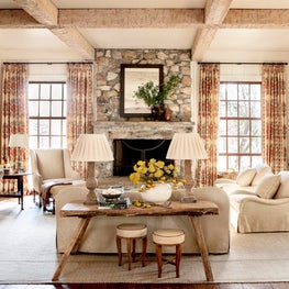 Relaxed living room with stone fireplace