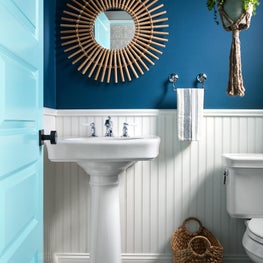 Cottage style powder room in Hampton's weekend home