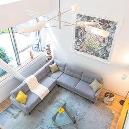 Chelsea Modern Duplex, New York - Noguchi table, warp&weft rug,DavidWeeks light