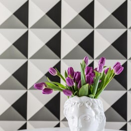 Uptown New Orleans, Dinette wallpaper detail, graphic and bold walls with marble