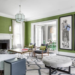 Living room with grass cloth wall covering