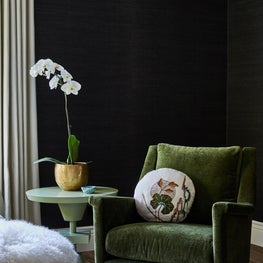 Sitting Room with Green Chair and Dark Walls
