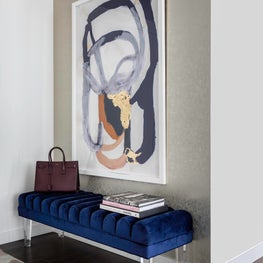 Portfolio: Entry Design with a blue bench and modern art piece