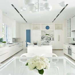 Bright white minimalist kitchen wth high gloss accents.