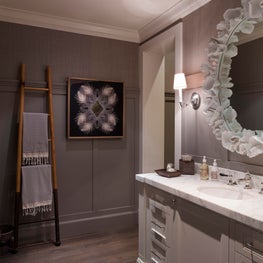 Powder Room with layered wall finishes