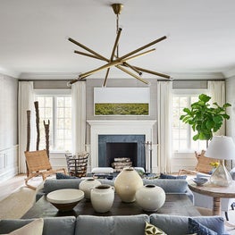 Living Room, Lee Industries Sofa, David Burdeny Art, Noir Furniture Lighting, Fabricut Wall Covering — Pine Lake Project