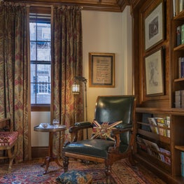 Old World Library with Gilt Coffered Ceiling and Rosewood Chair 