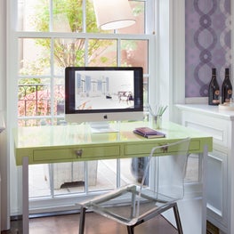 NYC Town House Kitchen, Purple Wallpaper, Home Office, Green and Purple 