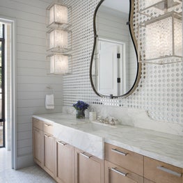 Bay Area Custom Dream Home, Powder Room with large crystal pendants