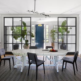 Portfolio: Short Hills Shingle Style Residence, Dining Room featuring Glass Partition 