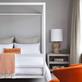 Guest Bedroom Neutral with a Pop of Color - Westlake Hills Residence, Austin, TX
