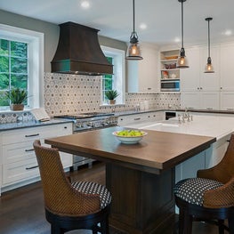 Marble Meets Wood - Marvelous Mix of Materials in this Kitchen with Bronze Hood