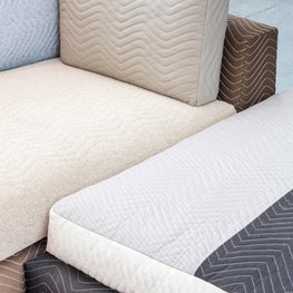 Downtown Loft, Living Room Detail Featuring Custom Packing Blanket Sofa