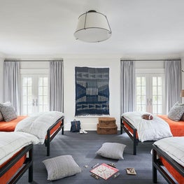 Kids Room, Holland and Sherry Curtains, Palecek Lamp, Rejuvenation Lighting, Room and Board Beds, Brooklinen Sheets — Pine Lake Project