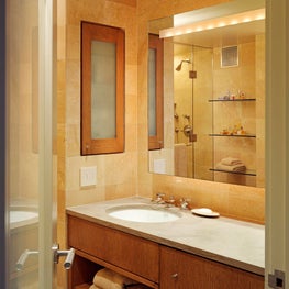 Modern bathroom with wood accents