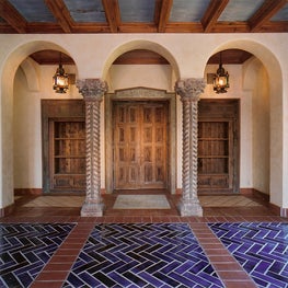 Moorish tile motifs in a Mediterranean Revival entry hall