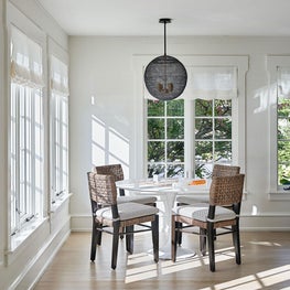 Breakfast Nook, Longhouse Light Fixture, Kitchen, Neutral Palette — Pine Lake Project