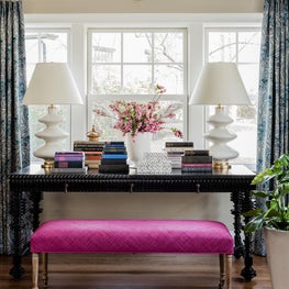 Living Room Console/Desk with Upholstered Bench