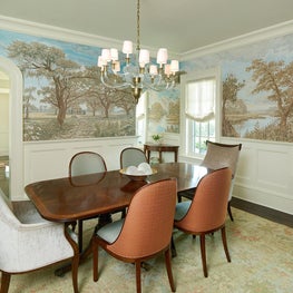 Pretty Charleston Dining Room with Paneled Wainscoting and Wide Walnut Floors