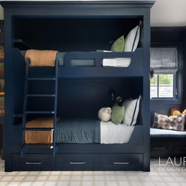 The second floor addition that extends over the original hunting lodge allowed us to create two new bedrooms for our client's sons.