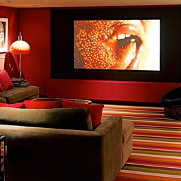Red Screening Room with stripe Stark carpet