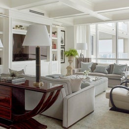 Gulf Stream Living Room with Coffered Ceiling, Art Deco Console and Armchairs