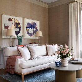 With organic textures, lush layers, and natural materials we created a warm and inviting formal living room.