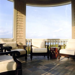 Screened Porch with Curved Walls, Shingles and Stone Floor