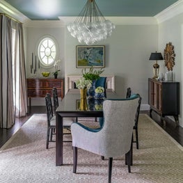 Dining Room with Cloud Chandelier and Painted Ceiling
