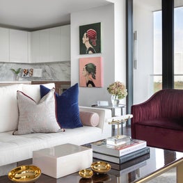 Portfolio: Blue and white living area with brown accents