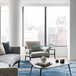 Downtown Pied-a-Terre, Living Room layered with texture in hues of blue