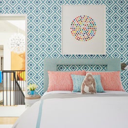 Marin County Family Home Kids Bedroom with a Custom Designed Headboard 