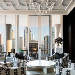 A Chicago penthouse with a city view. 