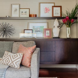 Living room custom built ins with floating shelves
