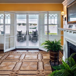 Portfolio: Buzzards Bay Residence, Entry hall view of Harbor, Fireplace, Jute Rug