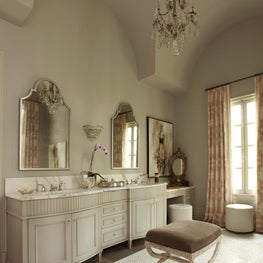 Atlanta Master Bath with vaulted ceiling, custom cabinetry, and mosaic tile